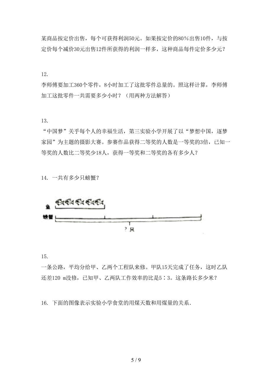 六年级数学上学期应用题与解决问题复习专项练习完美版北京版_第5页