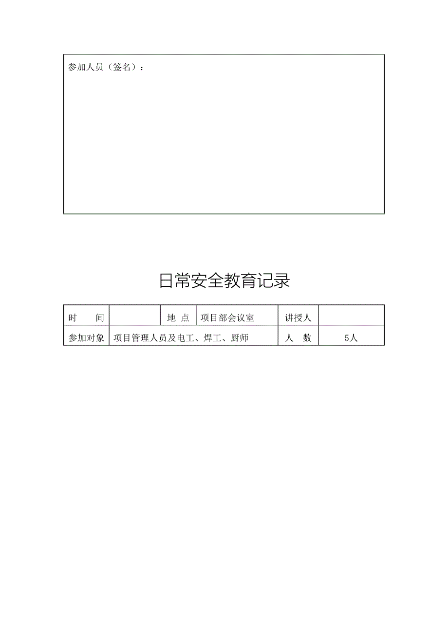 项目部日常安全教育记录（全套范例）_第4页