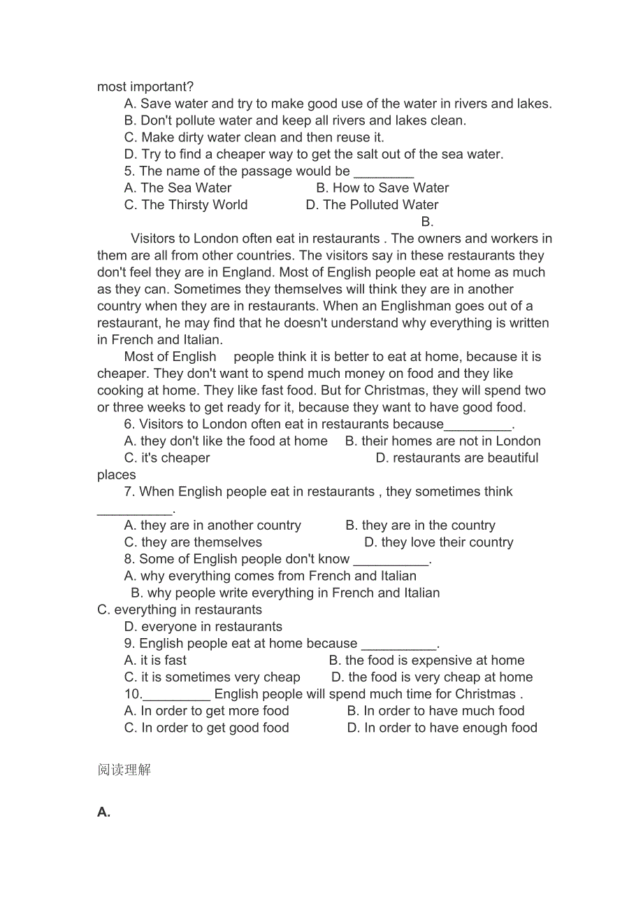 七年级英语阅读理解试题及答案解析2.doc_第2页