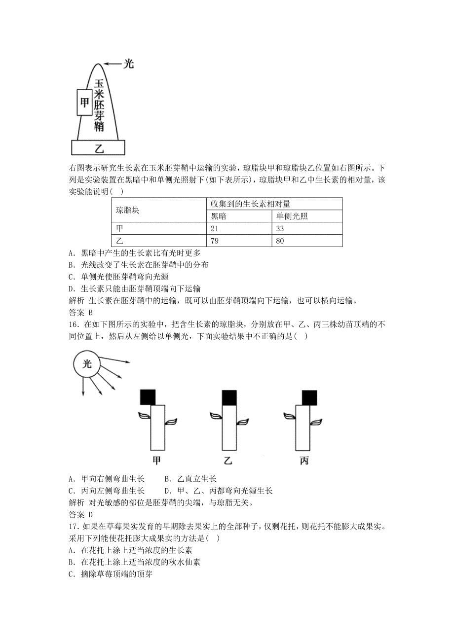 高中生物 单元测评三 植物的激素调节（含解析）新人教版必修3_第5页