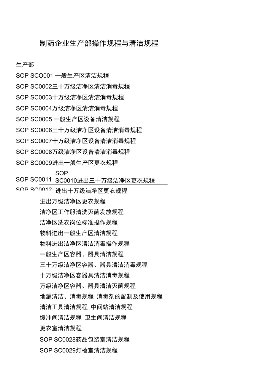 制药企业生产部操作规程与清洁规程_第1页