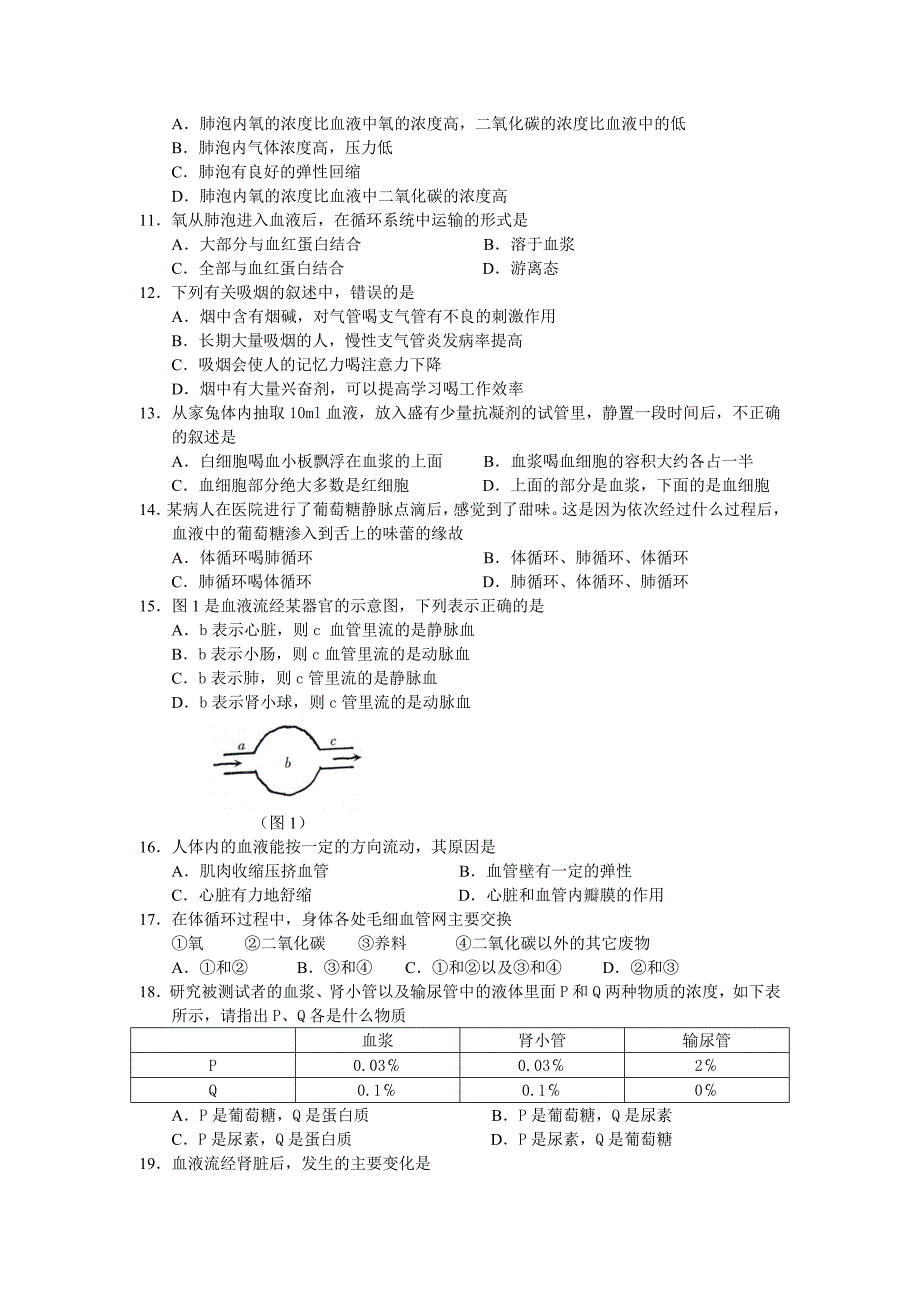 七年级生物下学期期末模拟试题二和答案_第2页