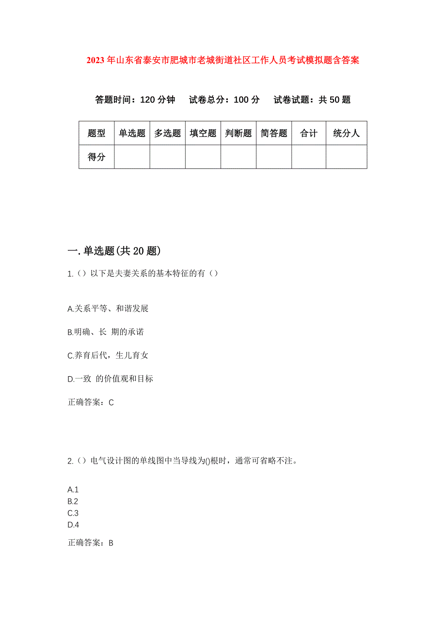 2023年山东省泰安市肥城市老城街道社区工作人员考试模拟题含答案_第1页