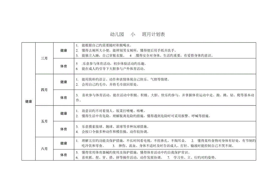 幼儿园小班月计划表_第1页