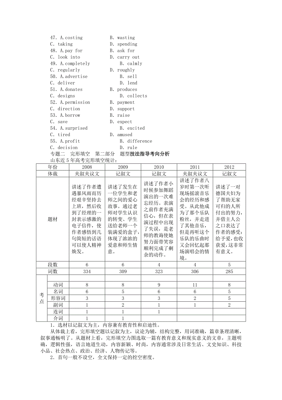 山东省2013年高考英语二轮复习 题型技法指导专题二 完形填空_第2页