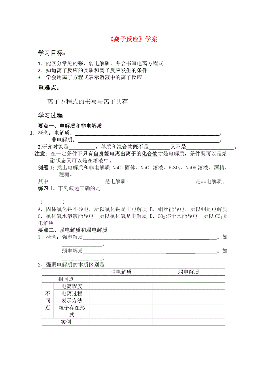 高中化学 《离子反应》学案 苏教版必修1_第1页