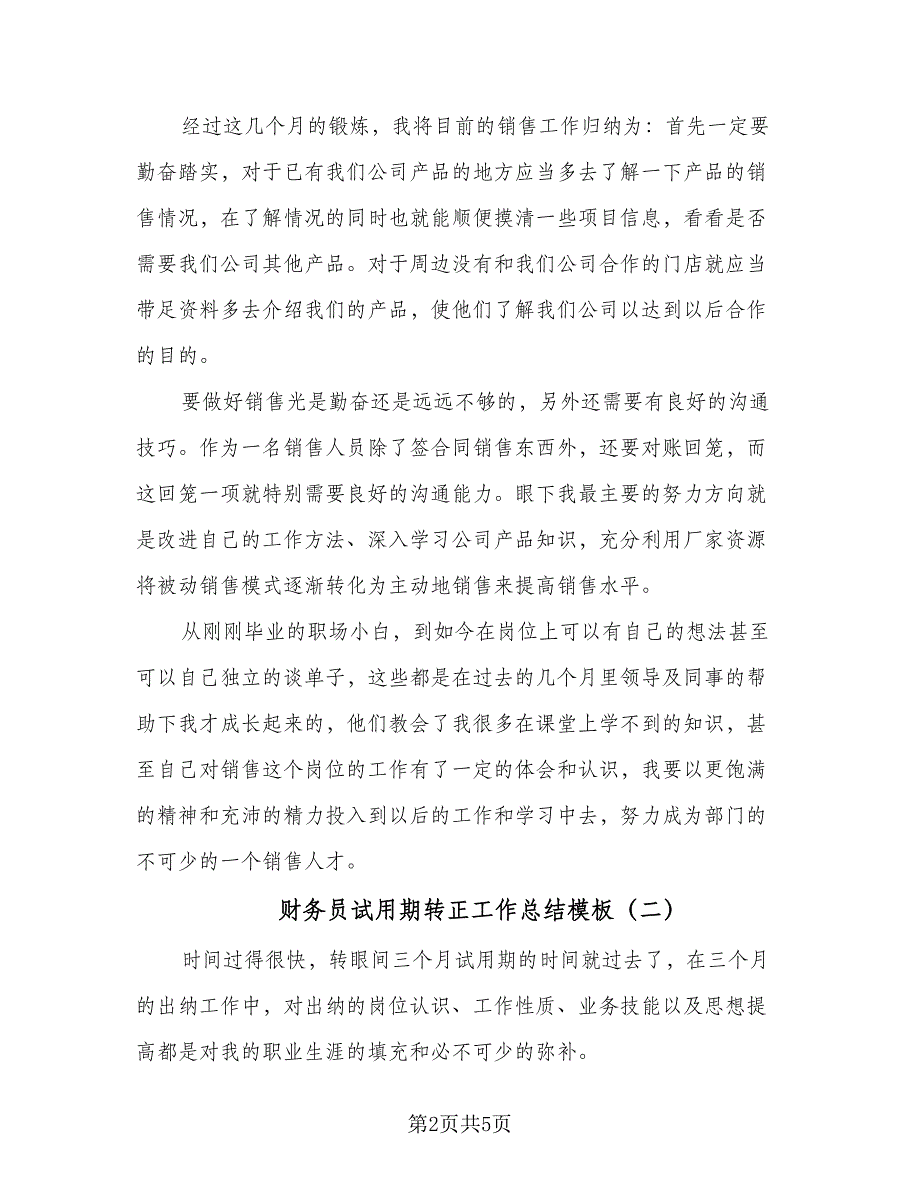 财务员试用期转正工作总结模板（二篇）.doc_第2页