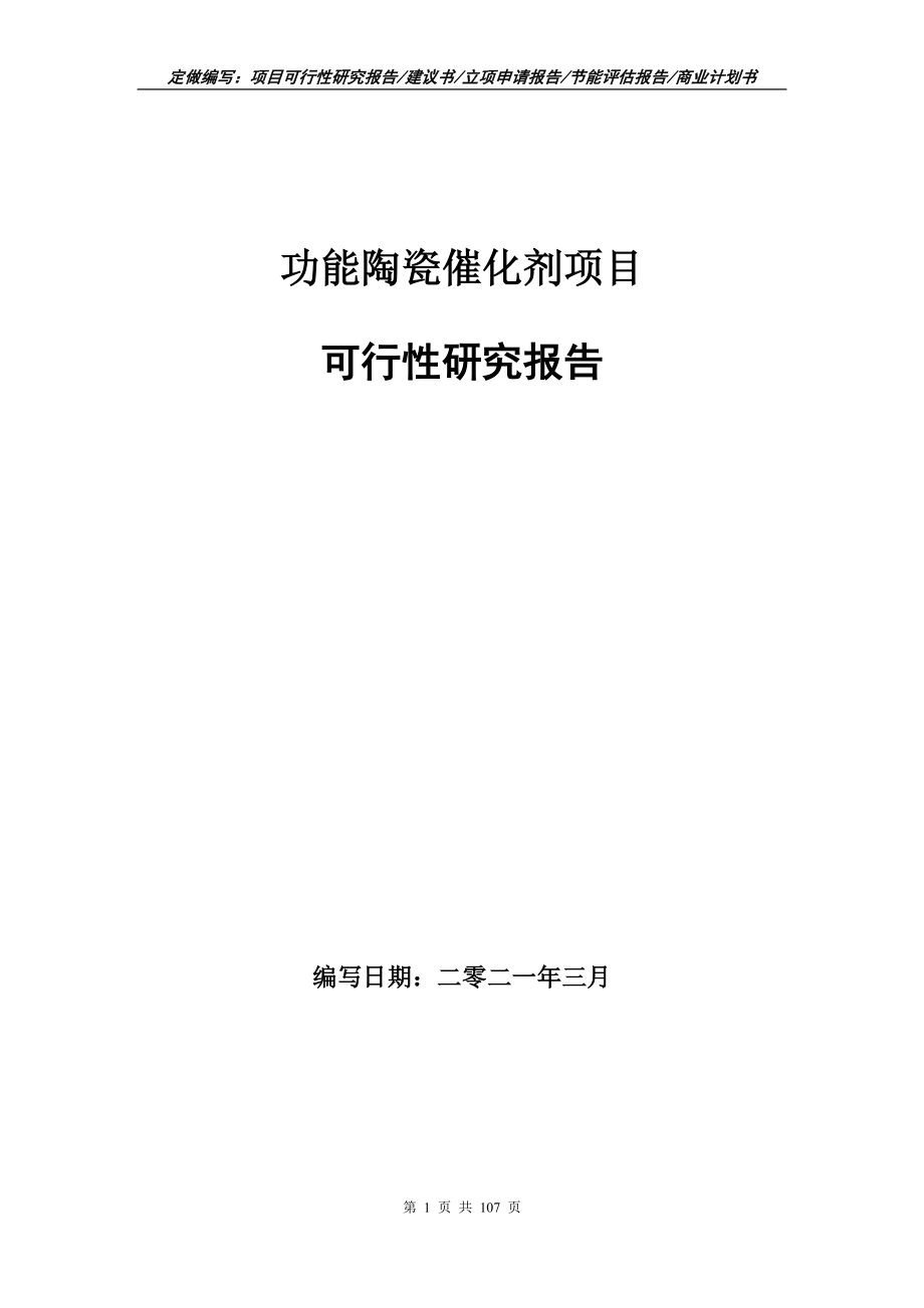 功能陶瓷催化剂项目可行性研究报告立项申请_第1页