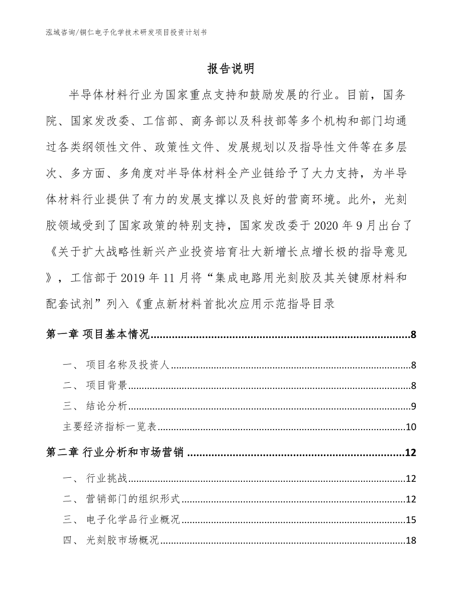 铜仁电子化学技术研发项目投资计划书_第2页