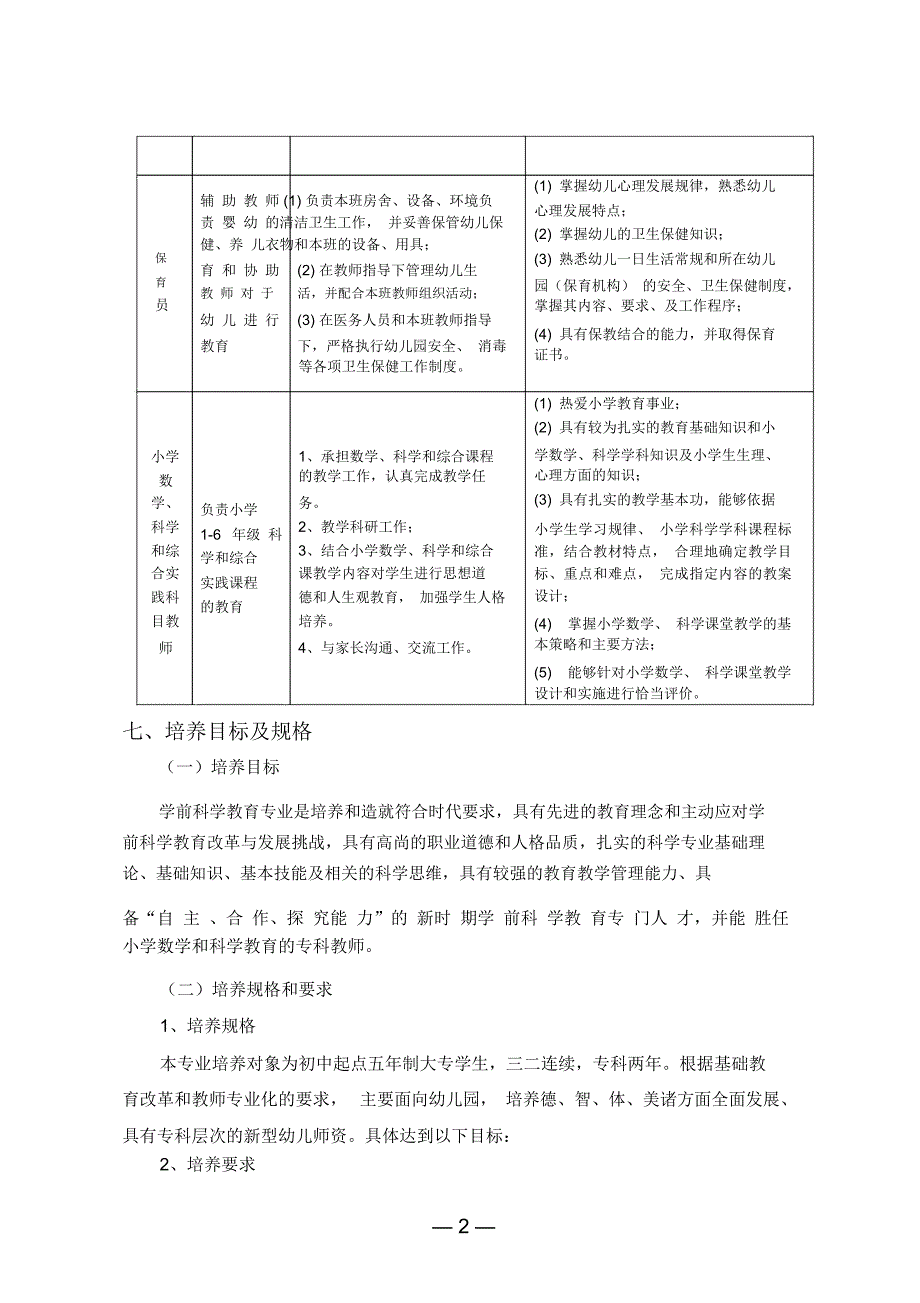 学前科学教育人才培养实施专业技术方案_第2页