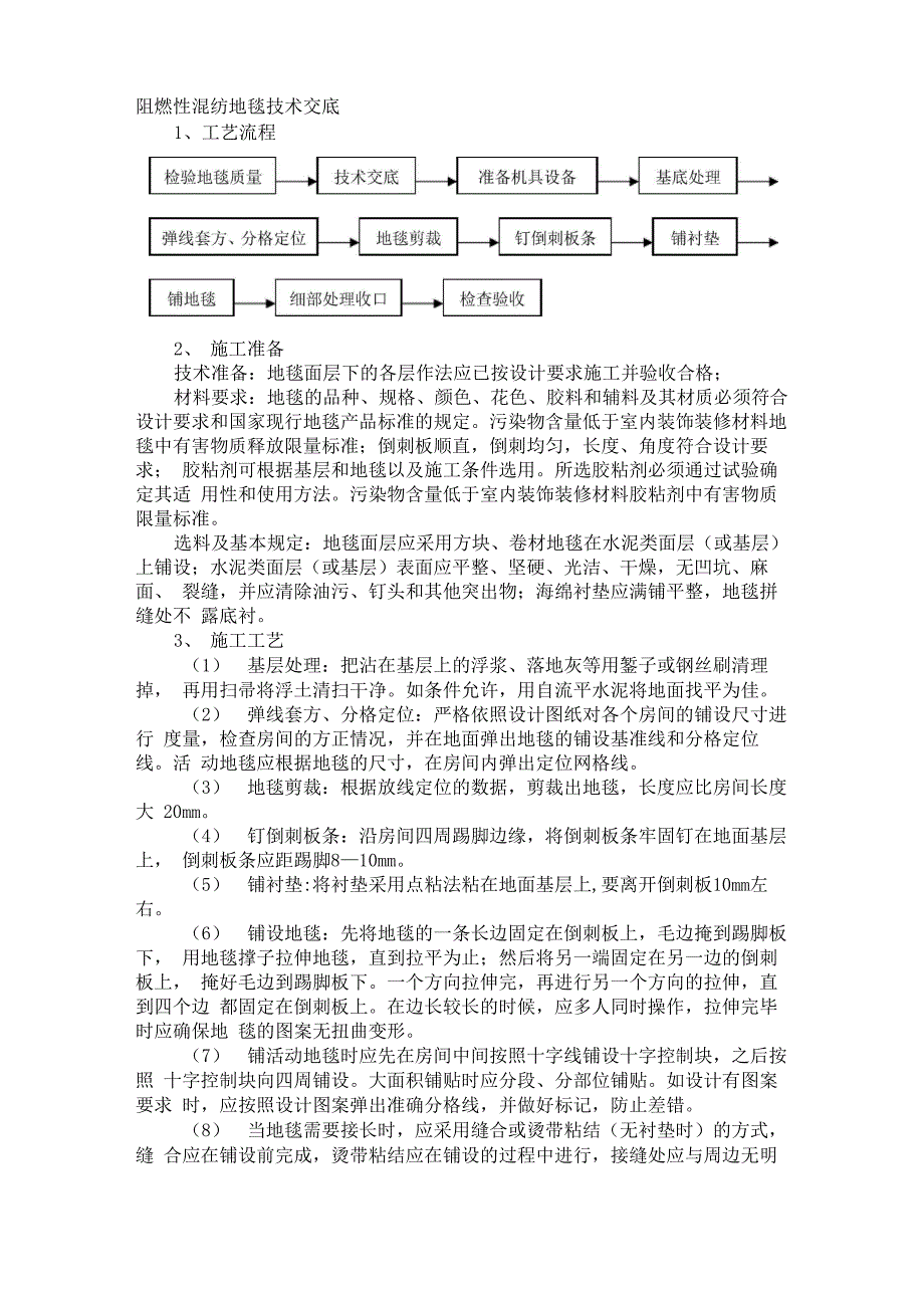 阻燃性混纺地毯技术交底_第1页