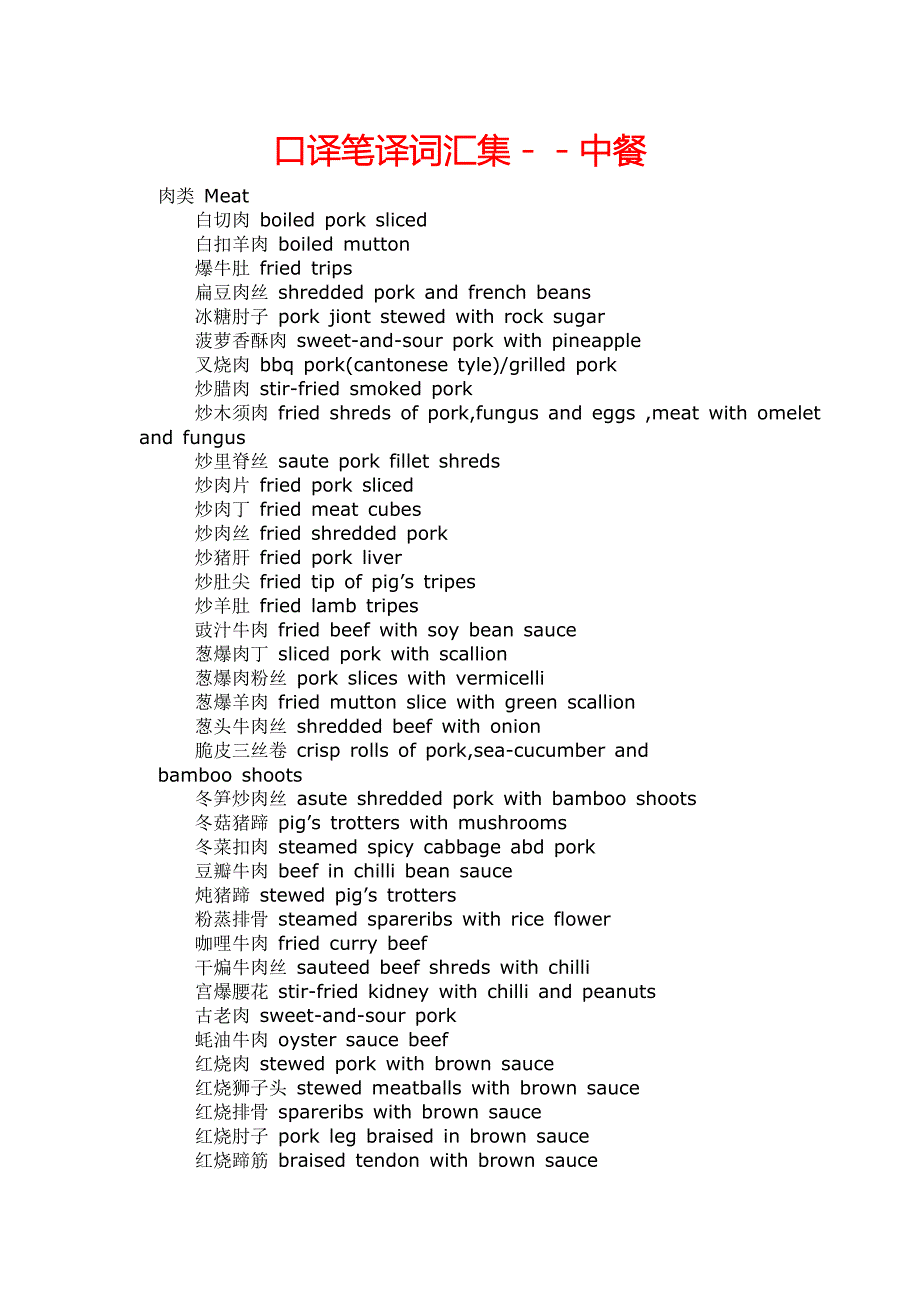 口译笔译词汇集--中餐 2011.doc_第1页