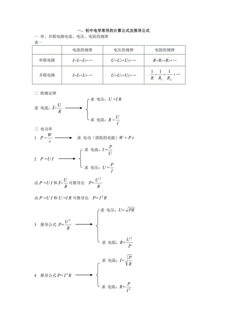 初中常用的物理量及计算公式_第1页