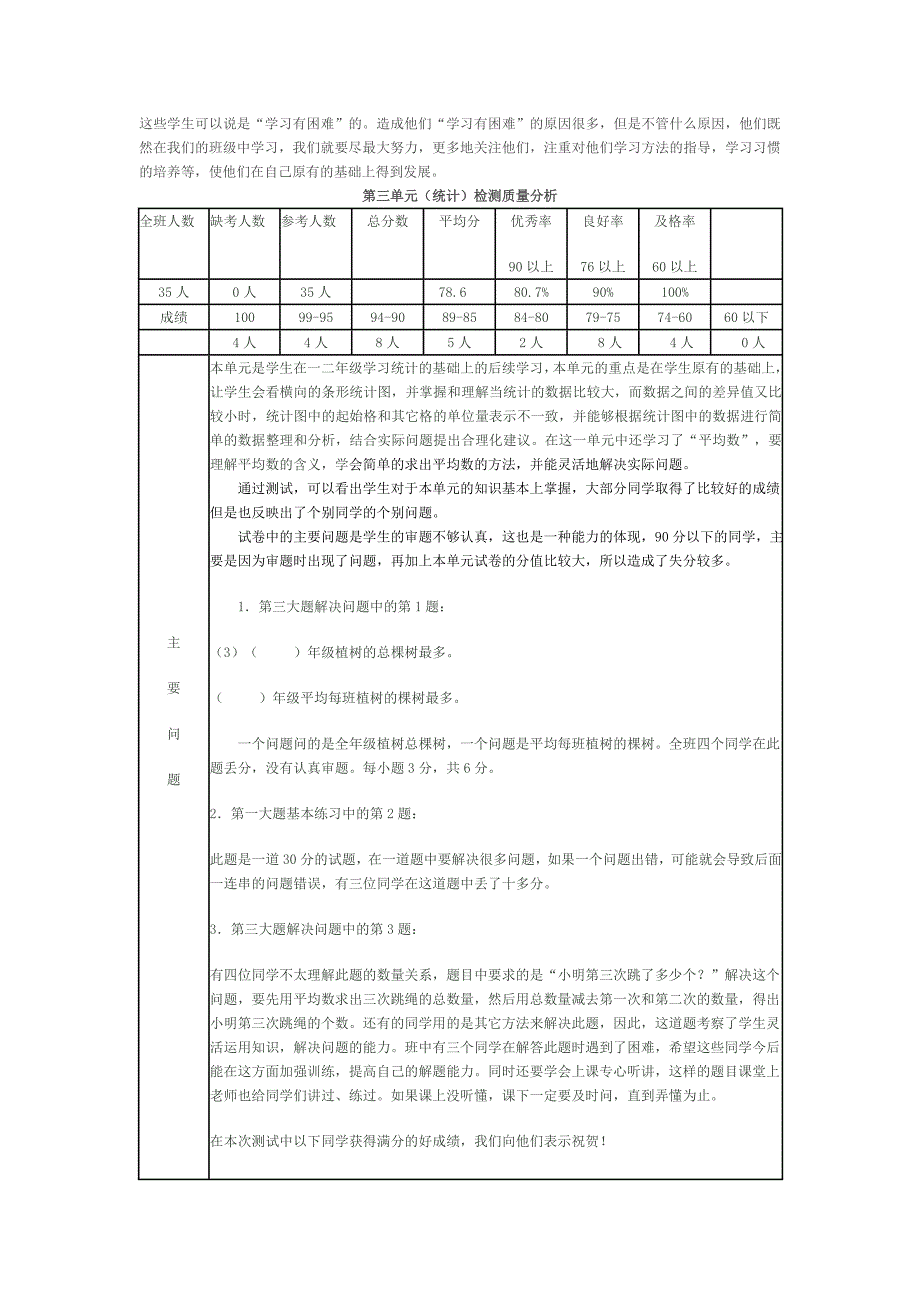 人教版三年级数学下册单元试卷分析_第3页