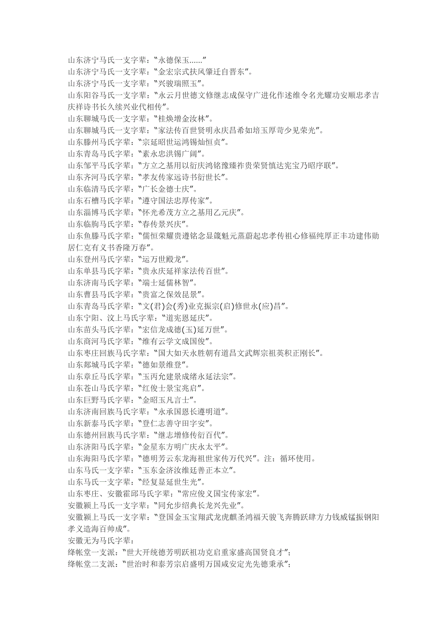 全国部分马氏字辈_第1页