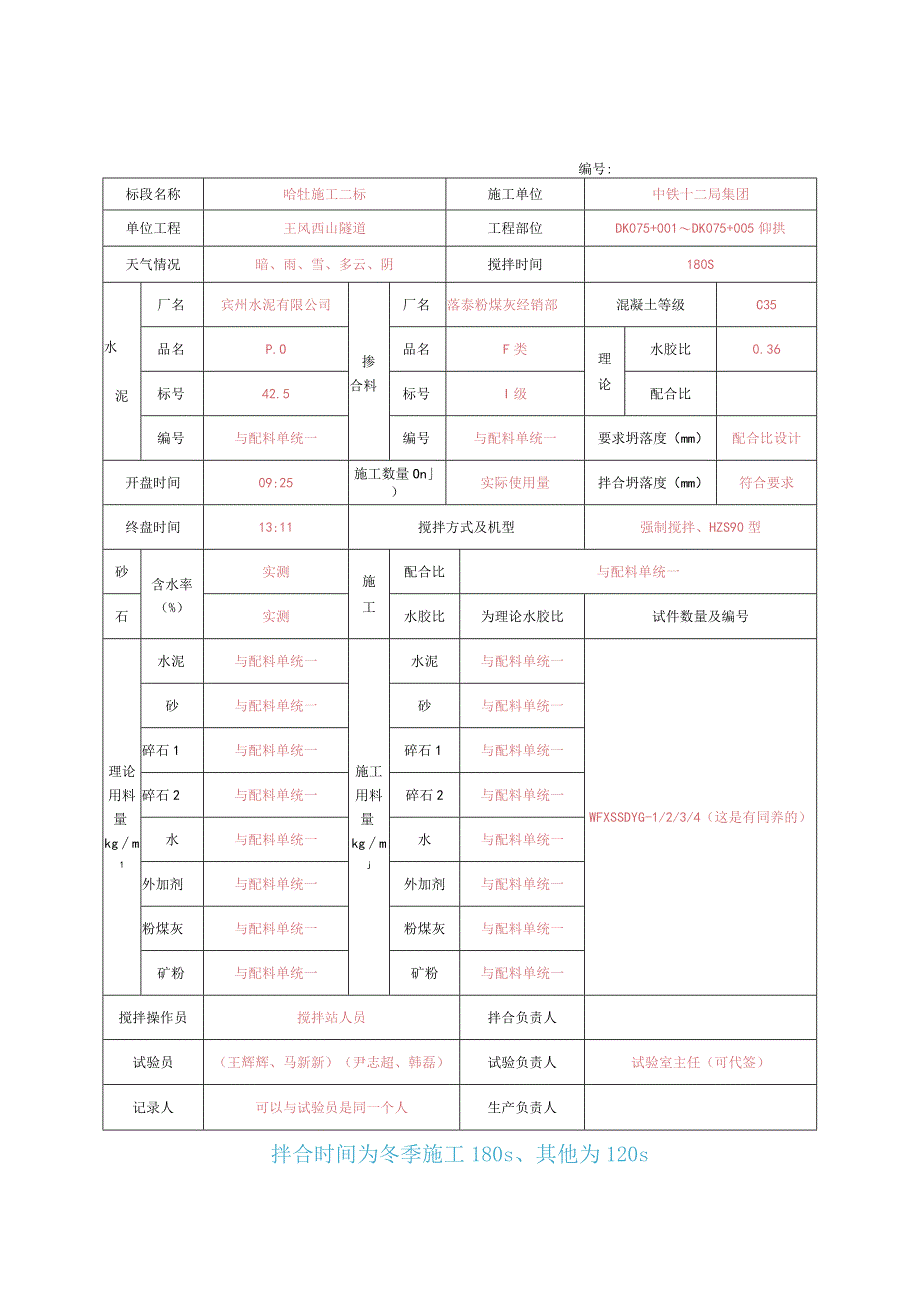 拌和站生产工序过程记录表_第1页