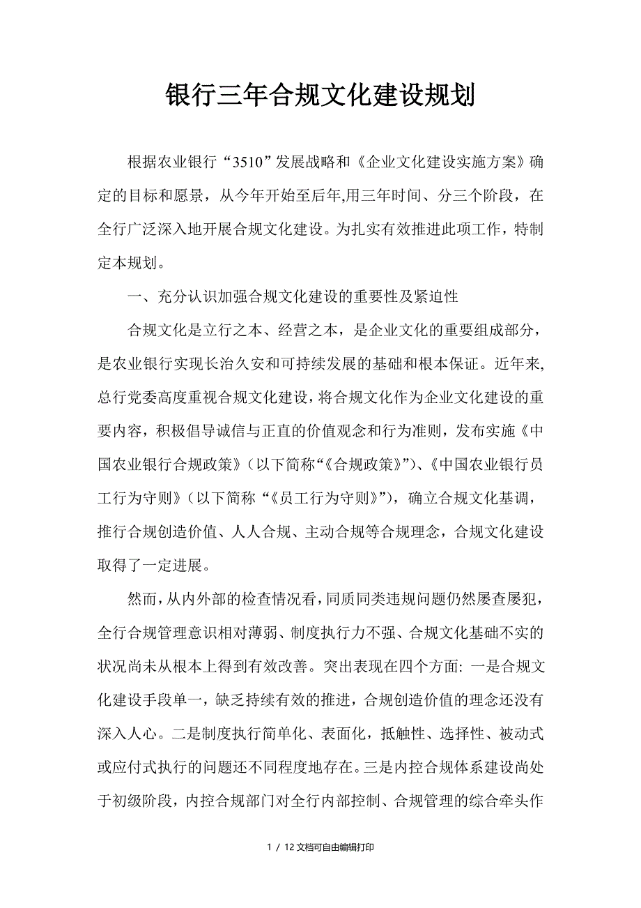 银行三年合规文化建设规划_第1页