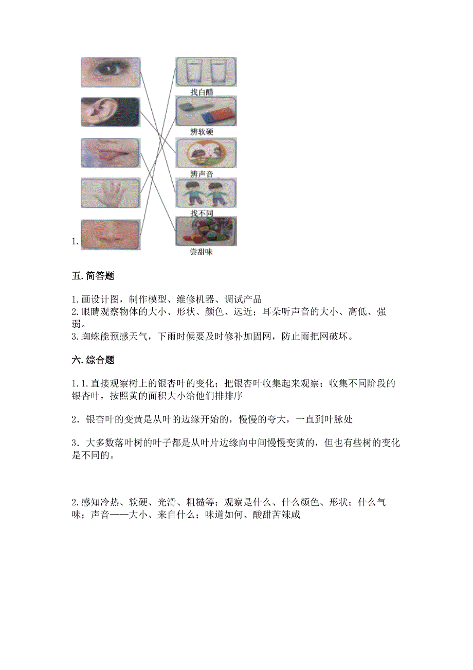 苏教版小学一年级上册科学期末测试卷一套.docx_第5页