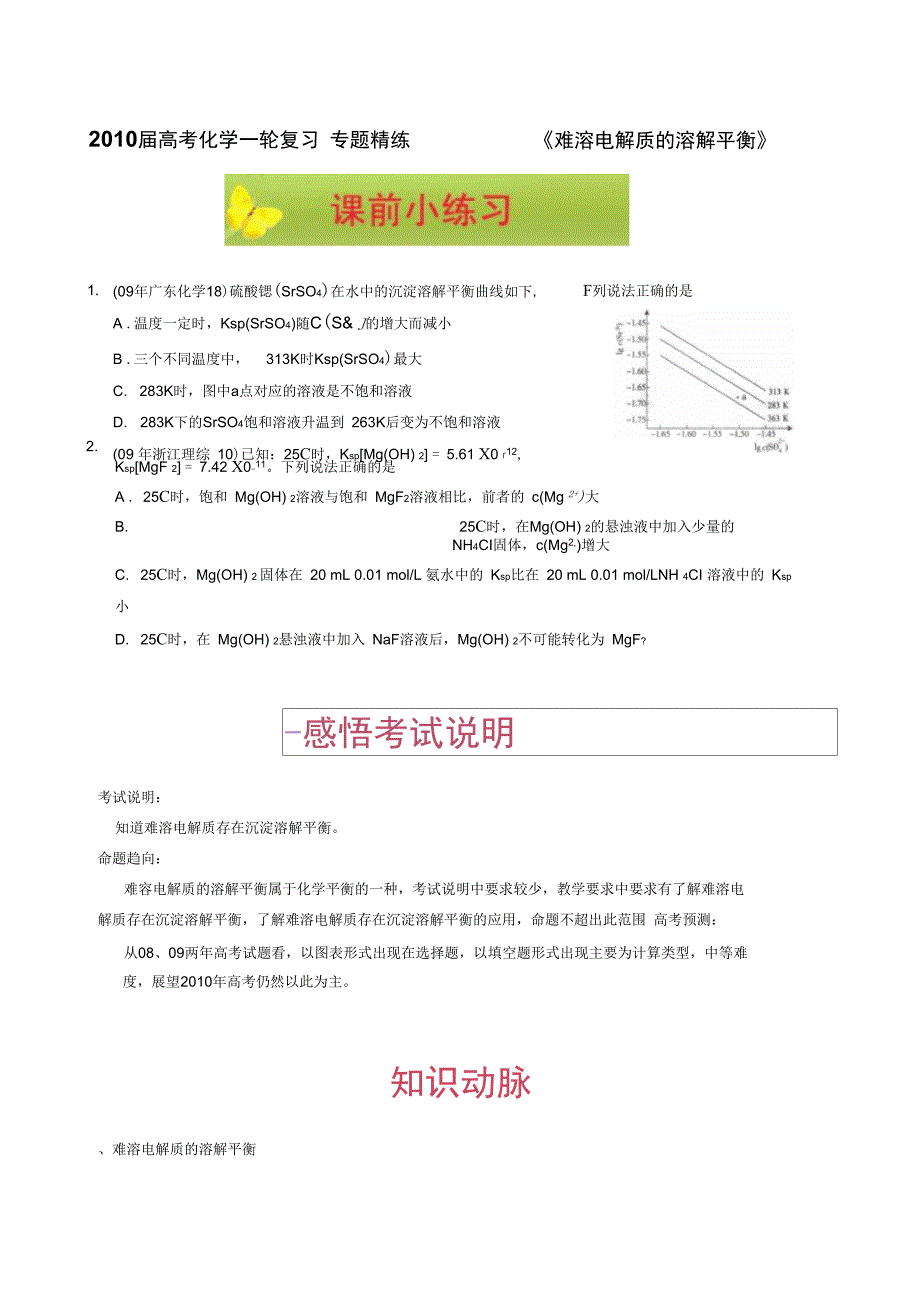 2010届高考化学一轮复习专题精练――难溶电解质的溶解平衡_第1页