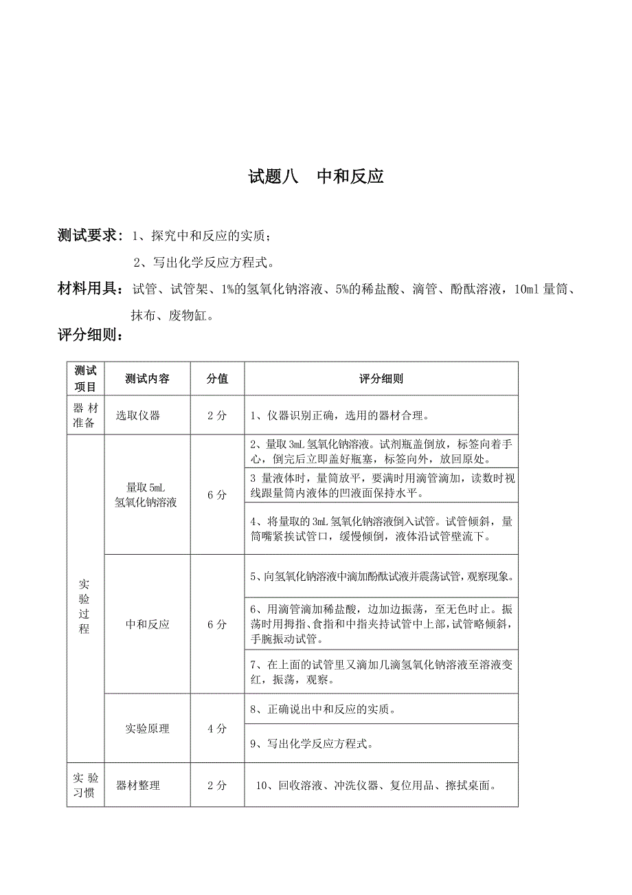 初中化学实验操作考试评分细则.doc_第5页