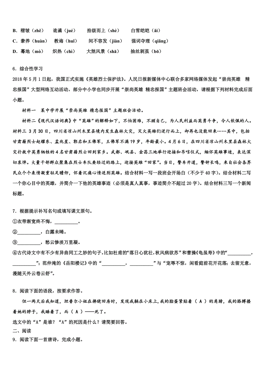 2022-2023学年湖北省武汉市洪山区中考语文仿真试卷含解析.doc_第2页