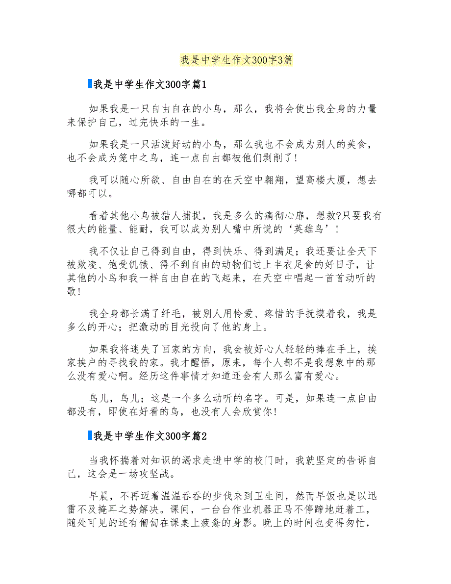 我是中学生作文300字3篇_第1页