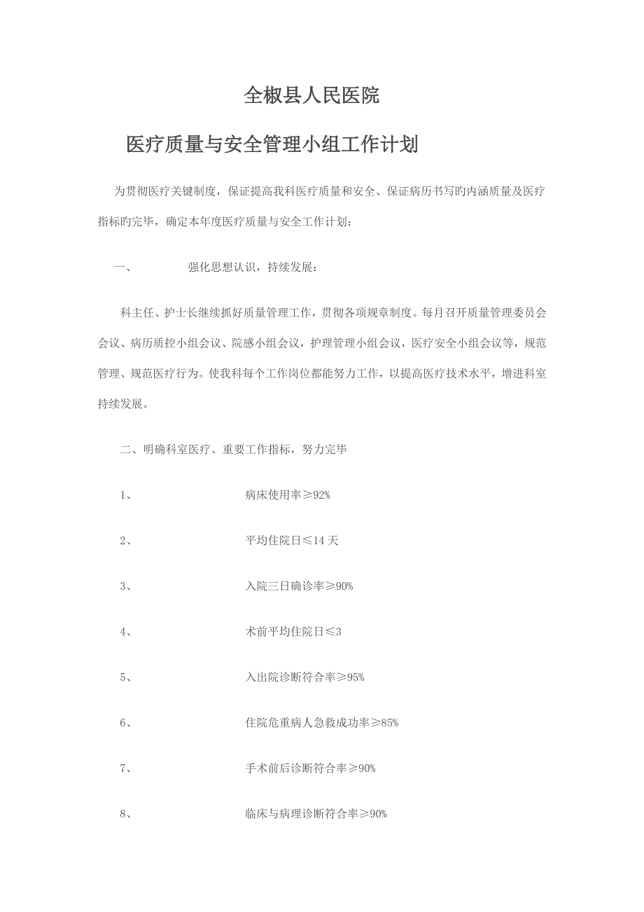 医疗质量与安全管理小组工作计划_第1页