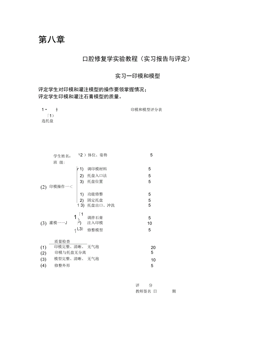 口腔修复学教程实习报告与评定实习一印模和模型_第1页