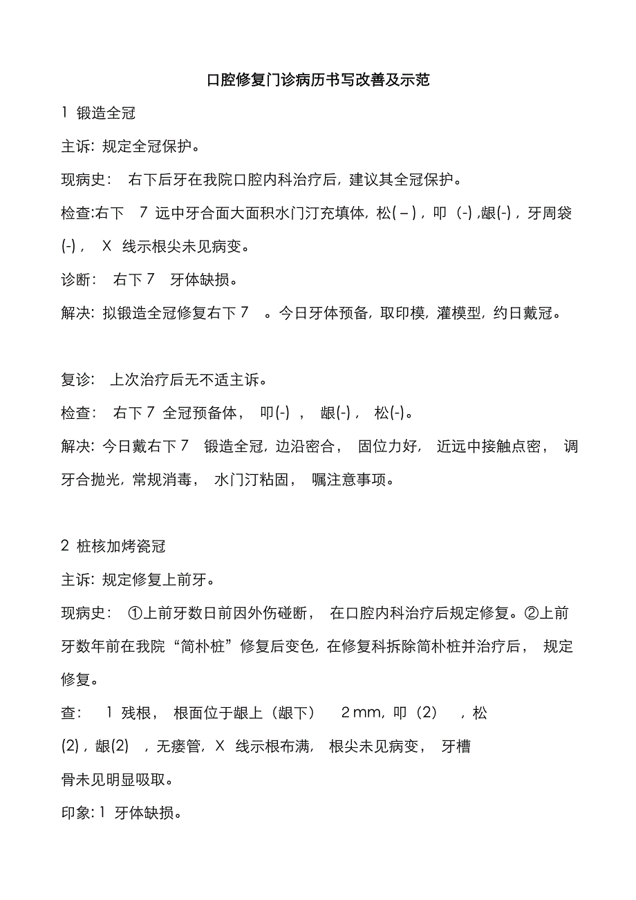 口腔修复门诊病历书写改进及示范_第1页