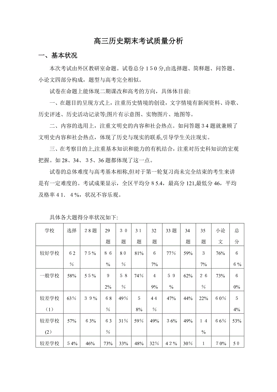 高三历史期末考试质量分析_第1页