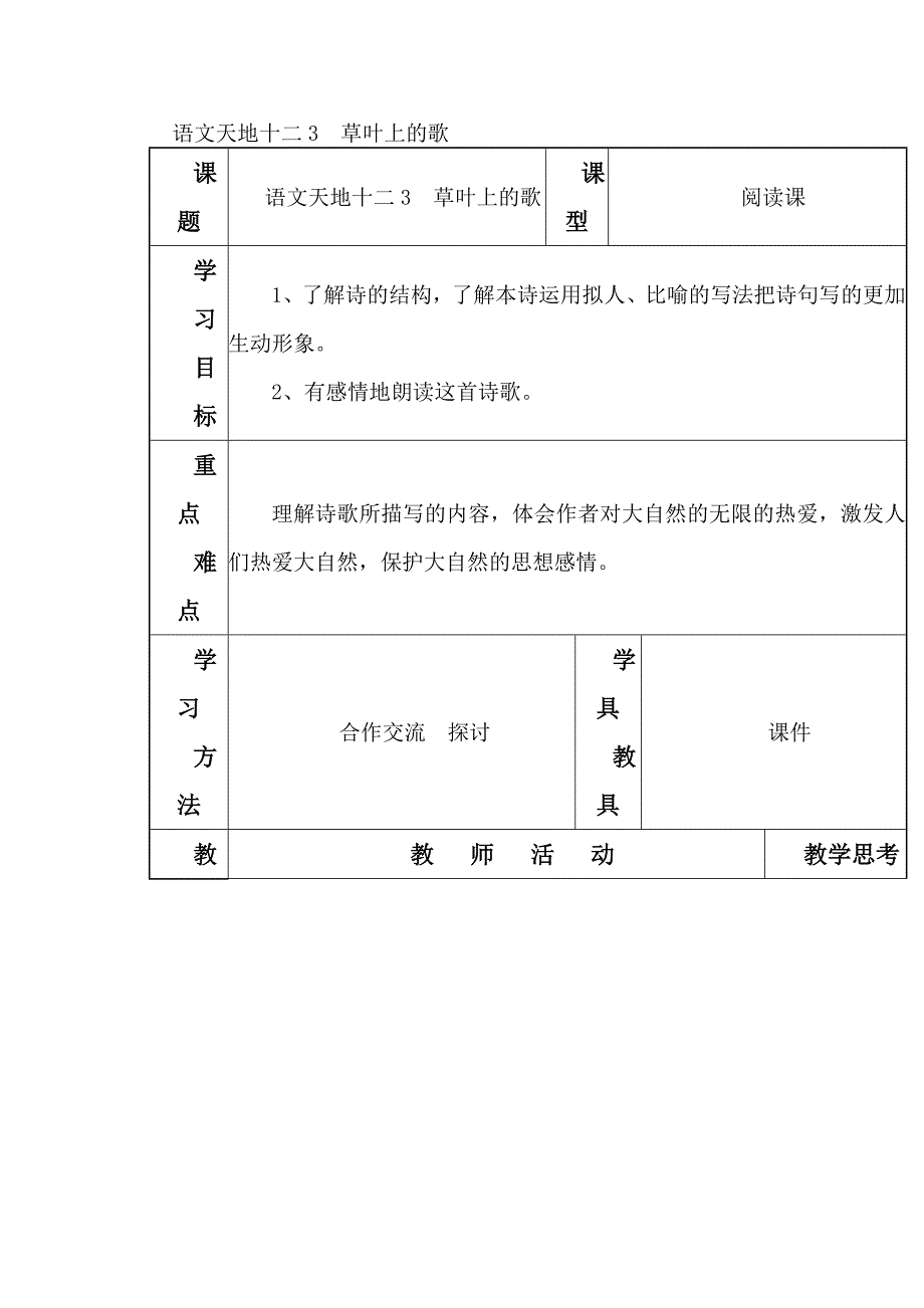 语文天地十二3草叶上的歌_第1页