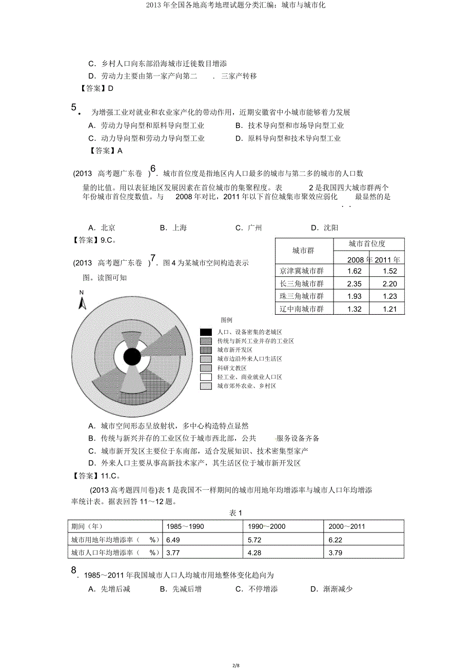 全国各地高考地理试题分类汇编城市与城市化.doc_第2页