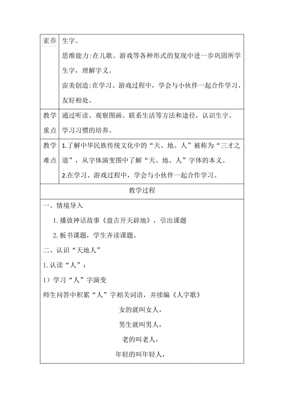 部编人教版一年级上册语文《天地人》核心素养教案32110_第2页