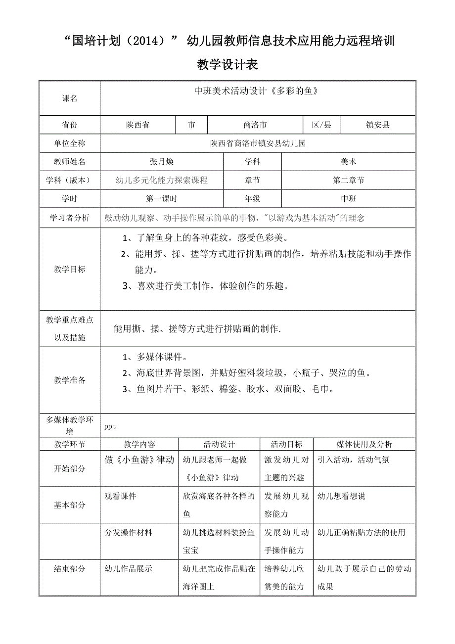 张月焕中班美术《多彩的鱼》】(1)_第1页