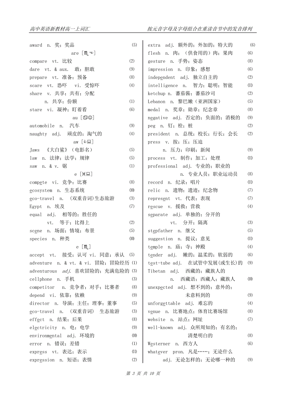 新人教版高中英语高一上词汇表.doc_第3页