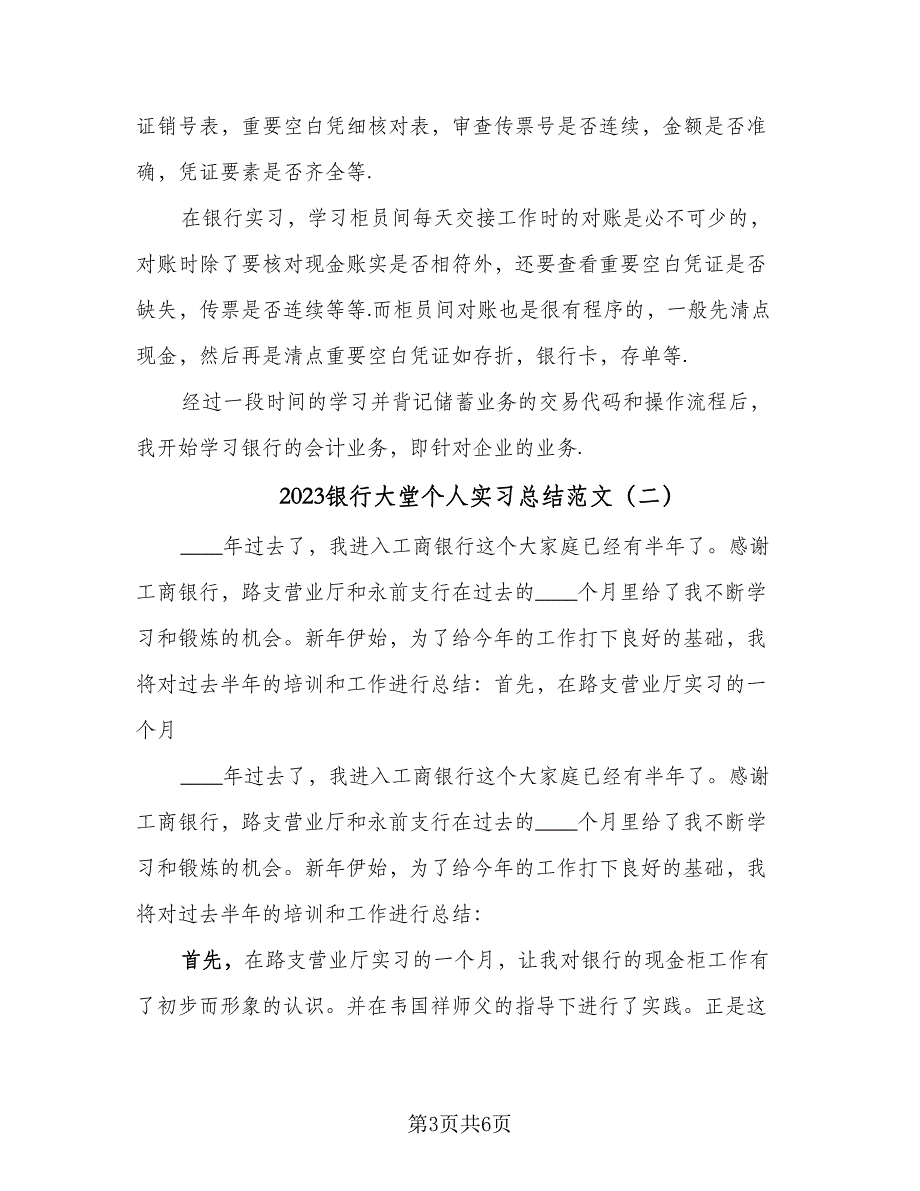 2023银行大堂个人实习总结范文（3篇）.doc_第3页