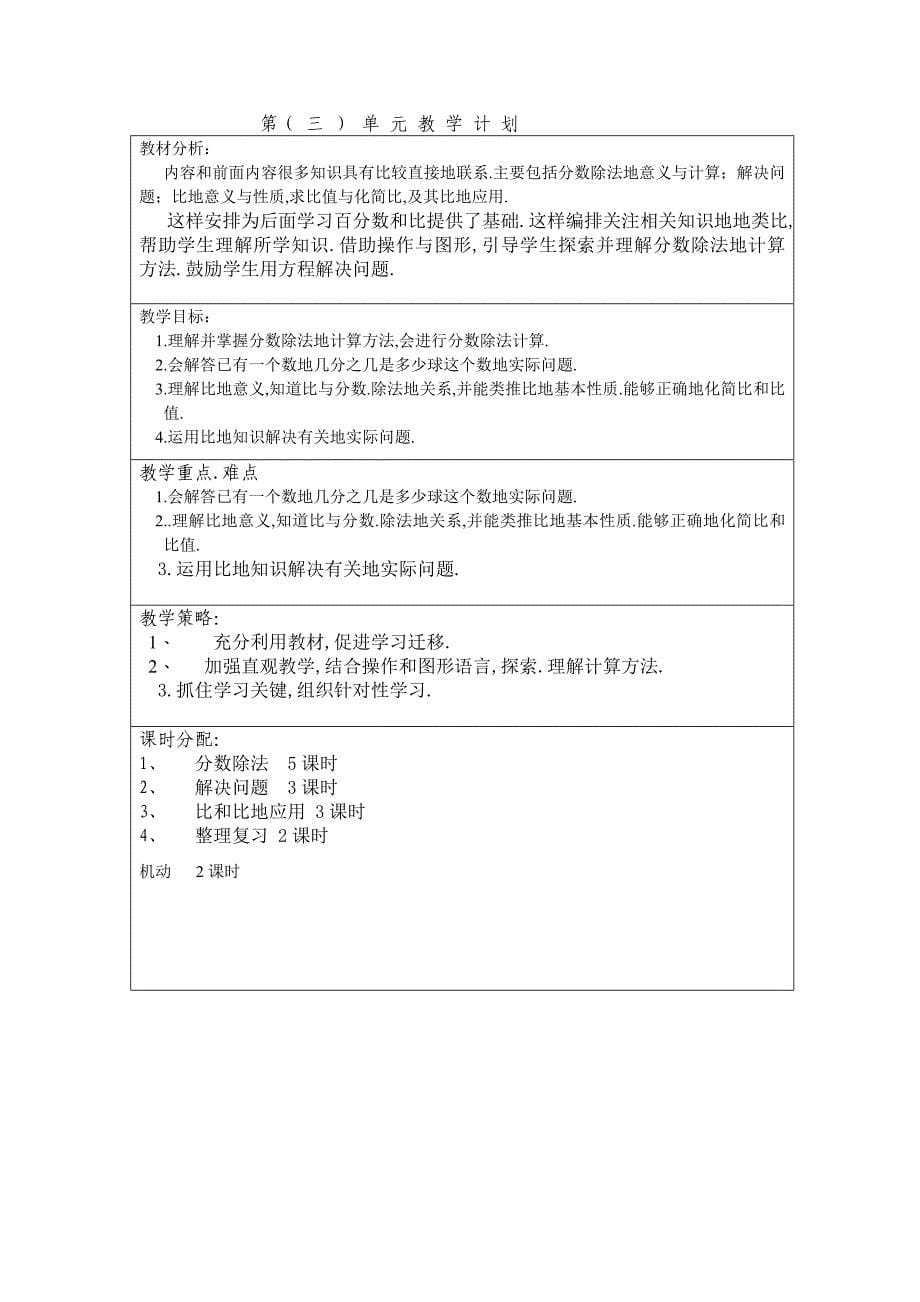 人教版六上数学教学计划_第5页