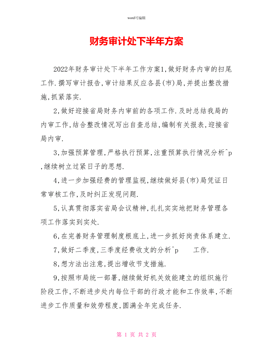 财务审计处下半年计划_第1页