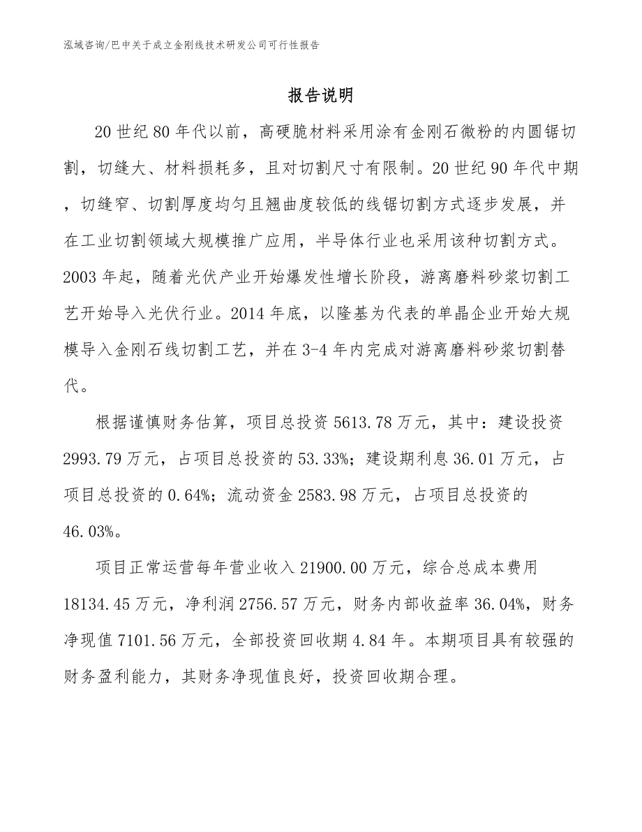 巴中关于成立金刚线技术研发公司可行性报告_第2页