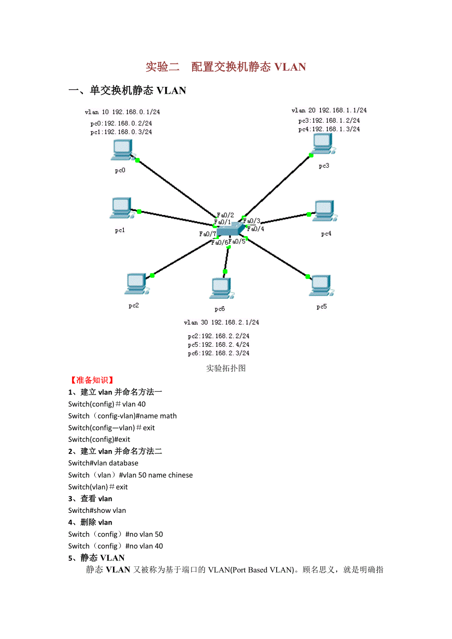 实验二配置交换机静态VLAN_第1页