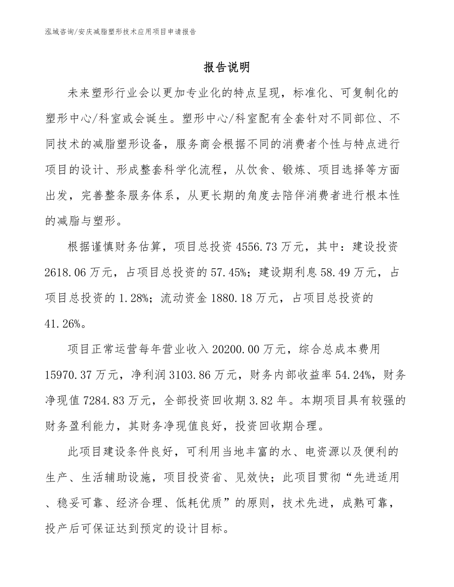 安庆减脂塑形技术应用项目申请报告范文_第1页