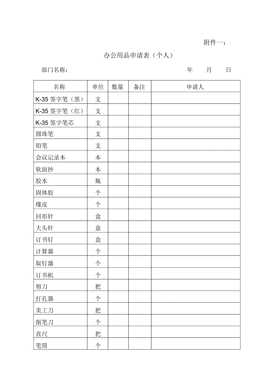 集团办公用品申请表(个人)_第1页