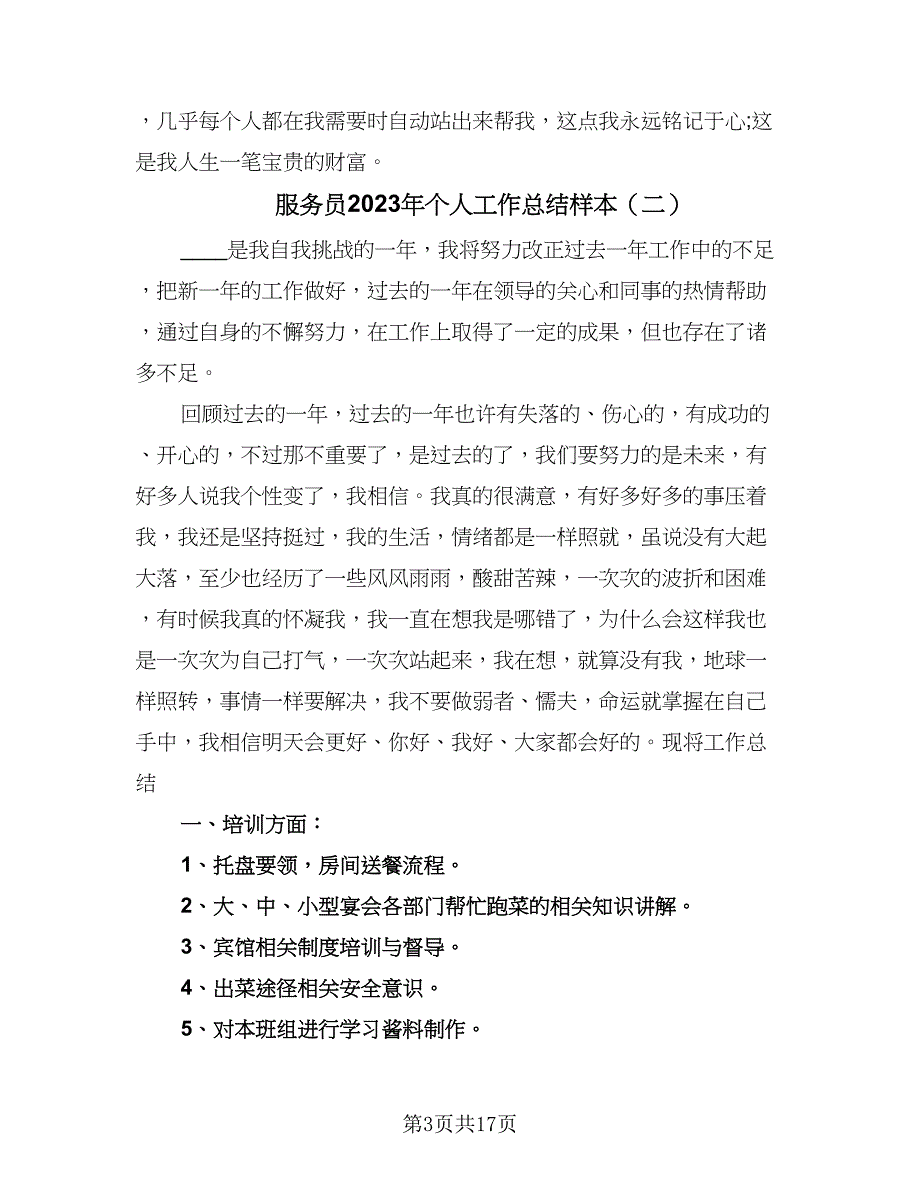 服务员2023年个人工作总结样本（9篇）_第3页