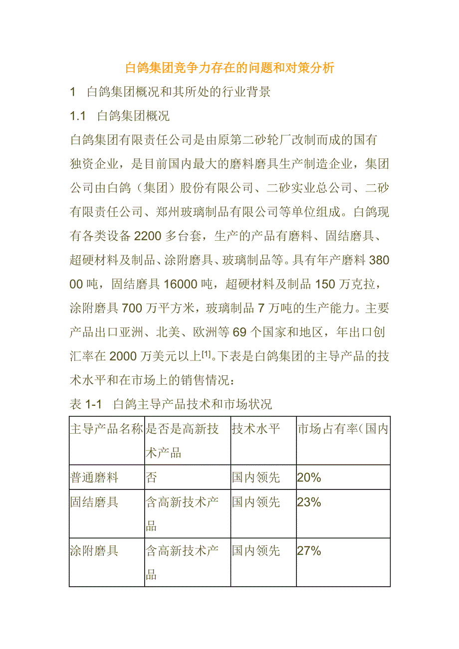 白鸽集团竞争力存在的问题和对策分析_第1页