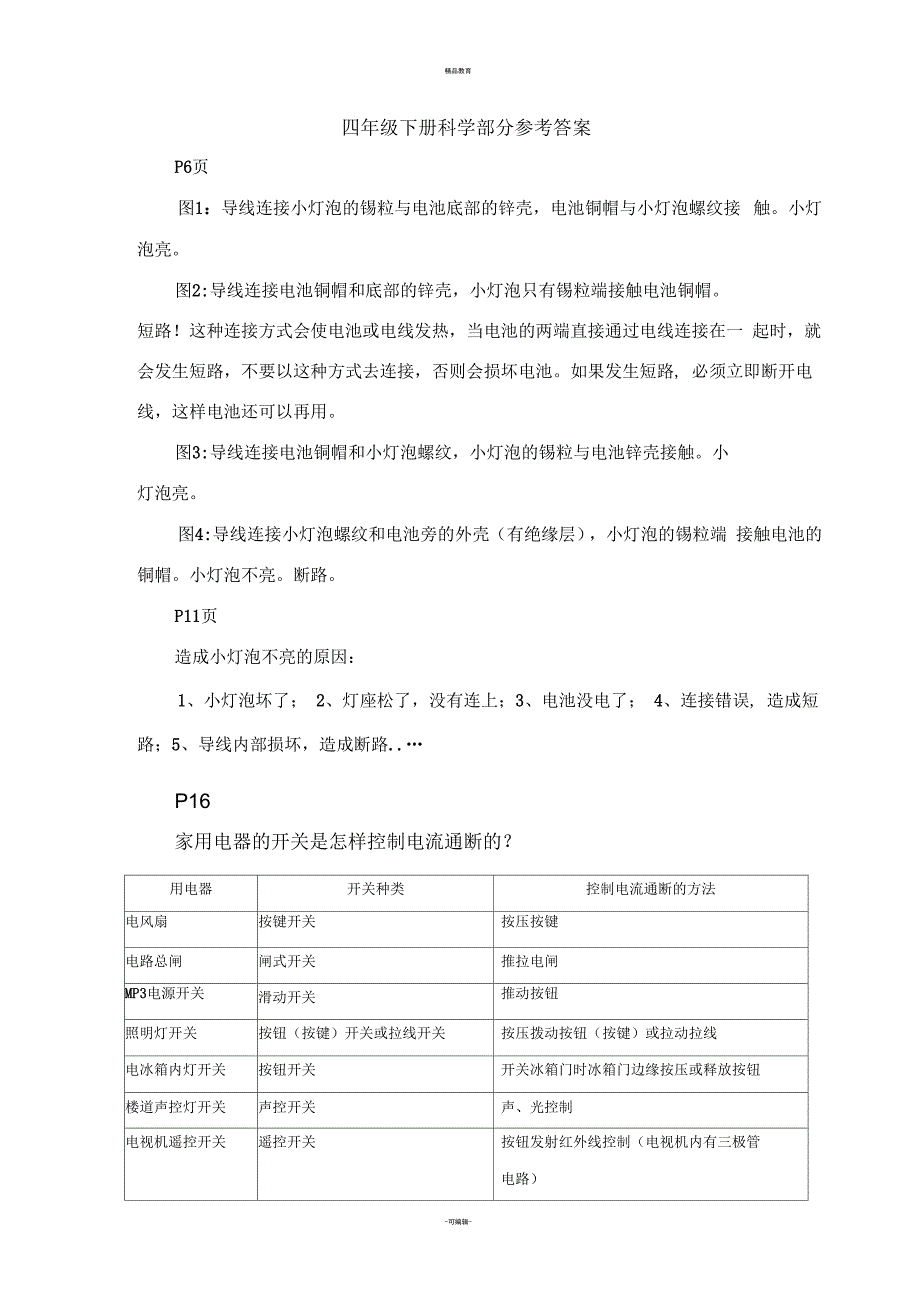 四年级下册科学部分参考资料_第1页