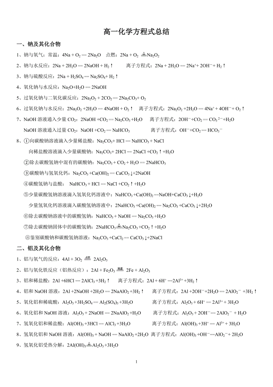 (完整版)人教版高一化学方程式大全.doc_第1页