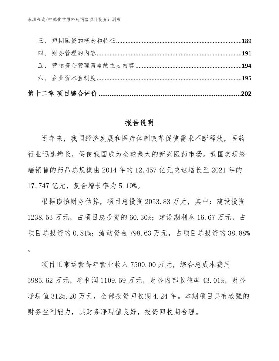 宁德化学原料药销售项目投资计划书【模板参考】_第5页