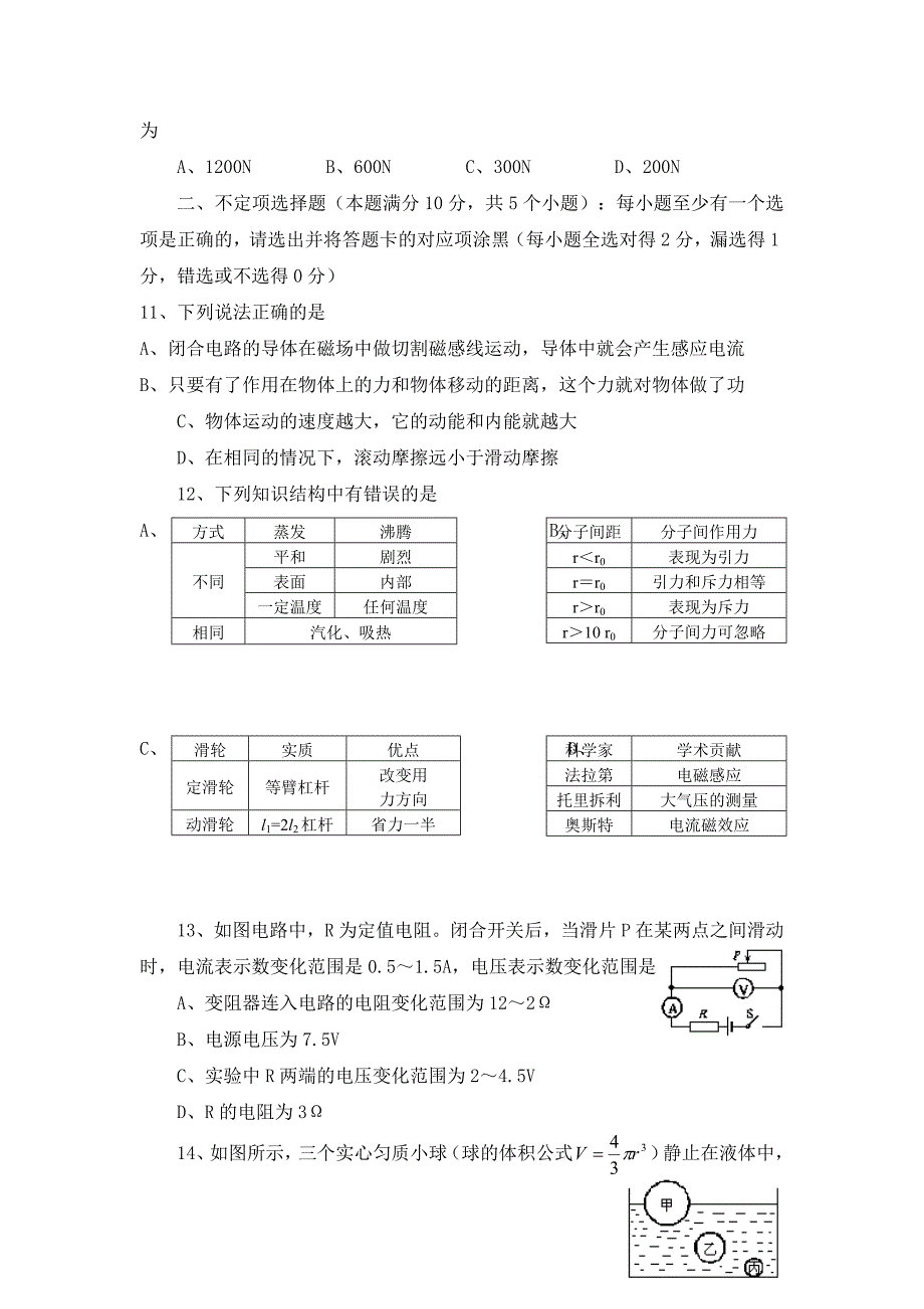 山东省青岛市二七年初级中学学业水平考试物理试卷_第3页