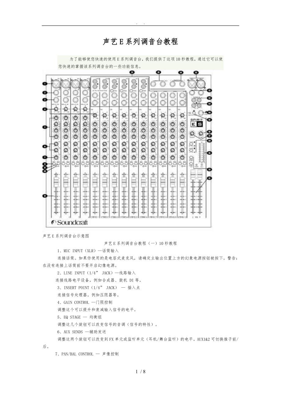 声艺E系列调音台10秒入门教程_第1页