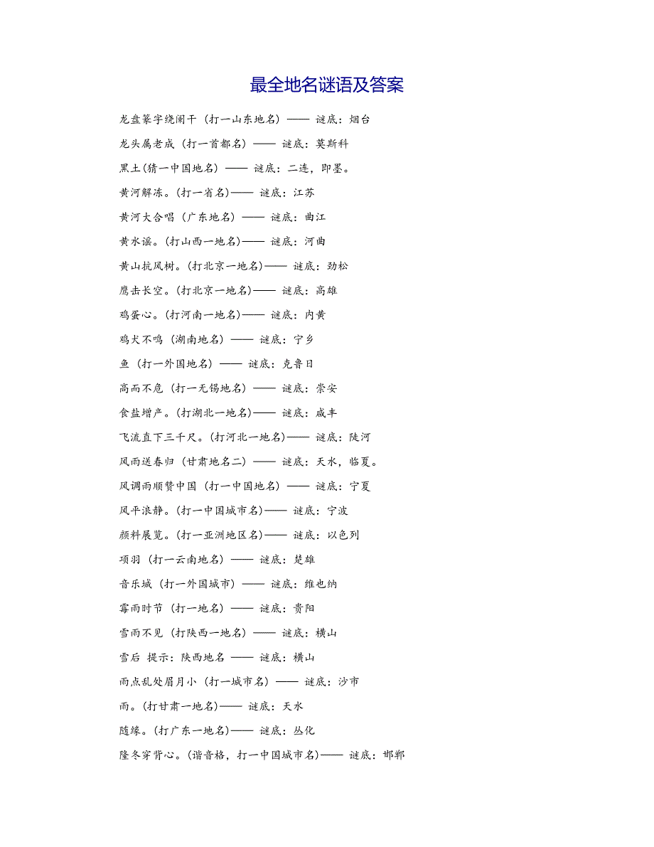 最全地名谜语及答案_第1页